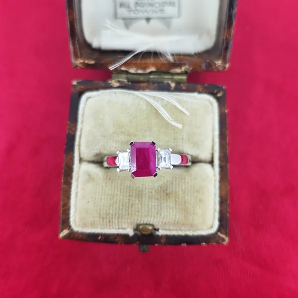 Ruby & Diamond Three Stone Ring- Side View 