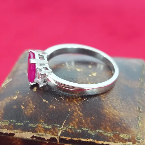 Ruby & Diamond Three Stone Ring- Reverse Angle 