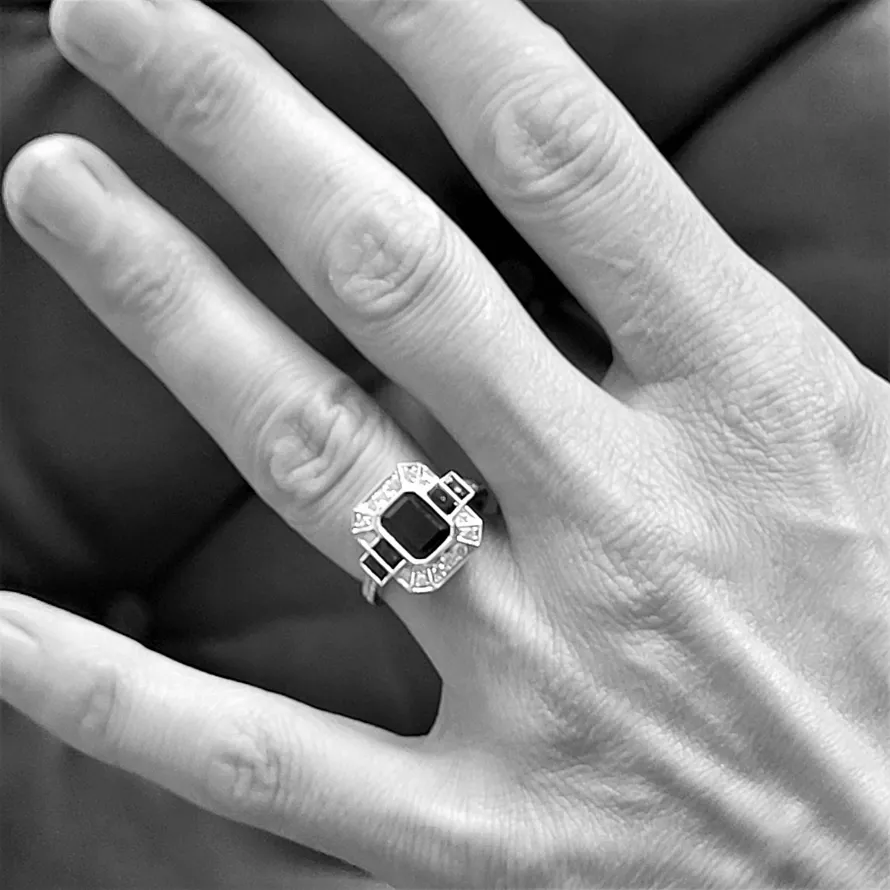 18ct White Sapphire & Diamond Art Deco Ring-sapphire-and-diamond-aer-deco-style-ring-dublin-malahide.webp