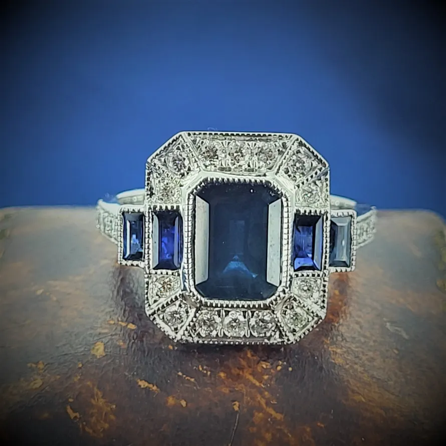 18ct White Sapphire & Diamond Art Deco Ring-sapphire-and-diamond-aer-deco-style-ring-dublin-malahide.webp