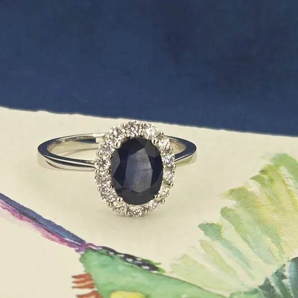 Sapphire & Diamond Cluster Ring- Reverse Angle 