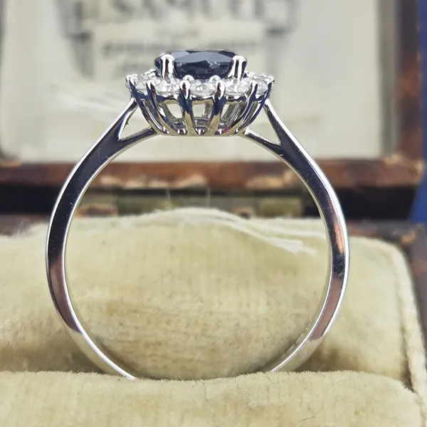 Sapphire & Diamond Cluster Ring- Magnified 