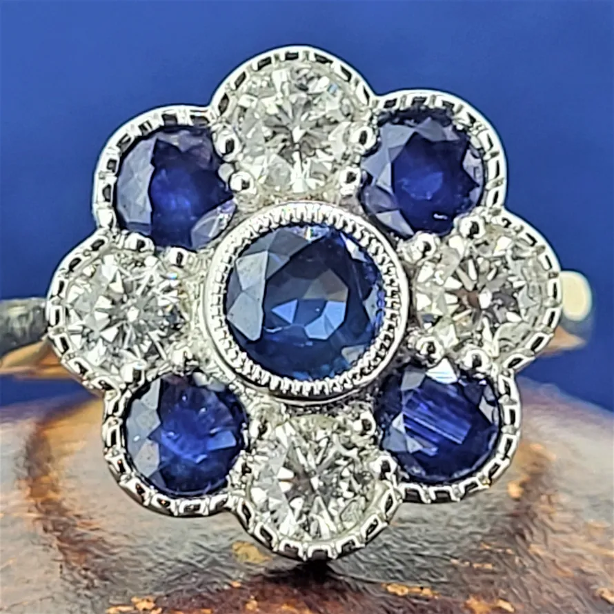 18ct Sapphire & Diamond Daisy Cluster Ring-sapphire-and-diamond-clustyer-ring-dublin.webp