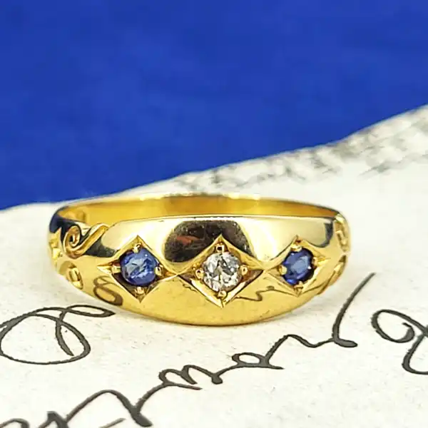 Date 1894! 18ct Yellow Gold Sapphire & Diamond Ring-sapphire-and-diamond-ring-from-1894.webp