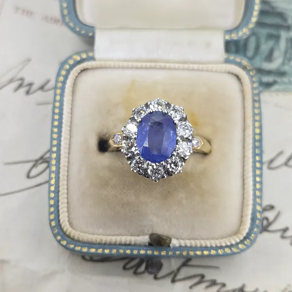 Sapphire & Diamond Cluster in 18ct Yellow Gold- Side View 