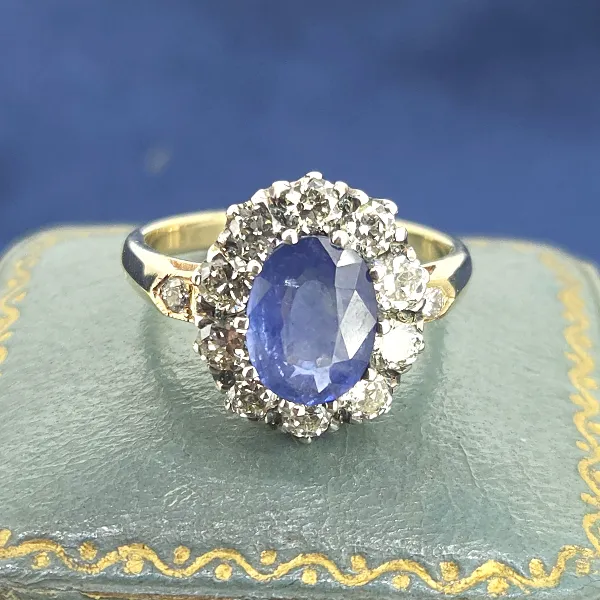 Sapphire & Diamond Cluster in 18ct Yellow Gold- Reverse Angle 