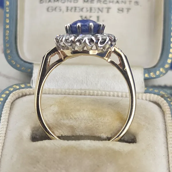 Sapphire & Diamond Cluster in 18ct Yellow Gold-Original 