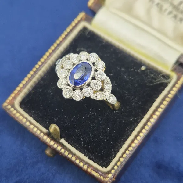 Sapphire & Diamond Cluster Ring-sapphire-diamond-floral-cluster-plat-18ct-gold.webp