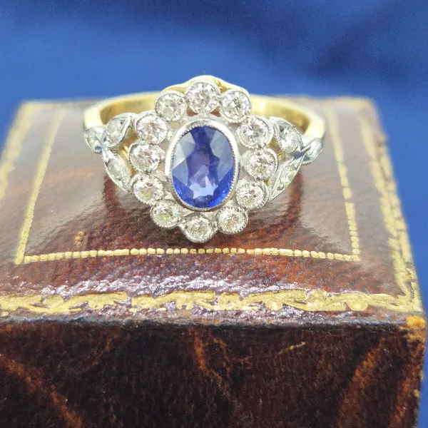 Sapphire & Diamond Cluster Ring-sapphire-diamond-floral-cluster-plat-18ct-gold.webp