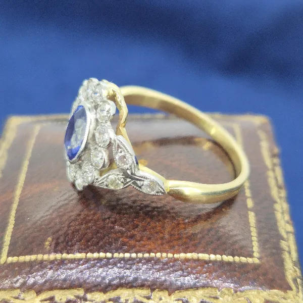 Sapphire & Diamond Cluster Ring-sapphire-diamond-floral-cluster-plat-18ct-gold.webp
