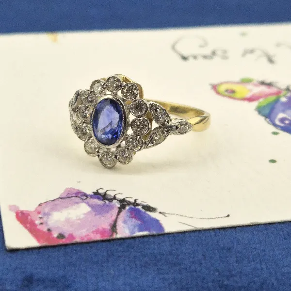 Sapphire & Diamond Cluster Ring-sapphire-diamond-floral-cluster-plat-18ct-gold.webp