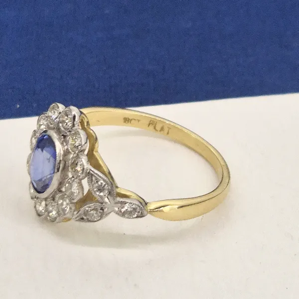 Sapphire & Diamond Cluster Ring-sapphire-diamond-floral-cluster-plat-18ct-gold.webp