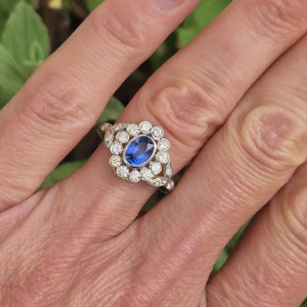 Sapphire & Diamond Cluster Ring-sapphire-diamond-floral-cluster-plat-18ct-gold.webp
