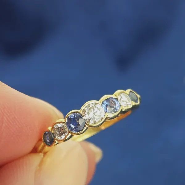 Sapphire & Diamond Half Eternity Ring- Close Up 