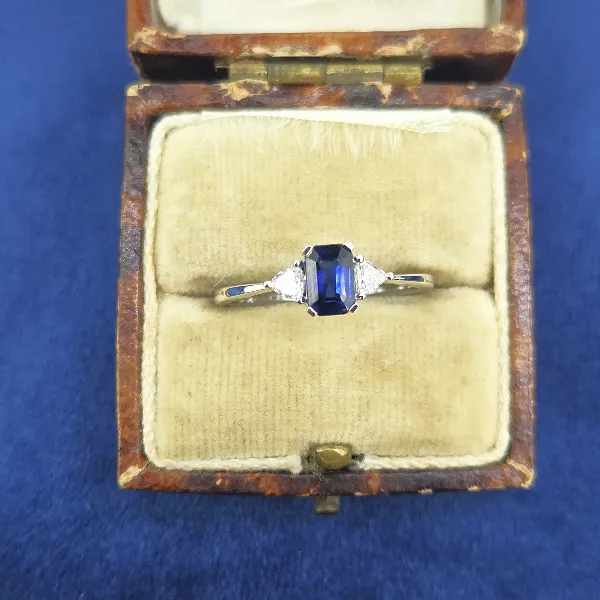 Sapphire and Diamond Trilogy Ring in 18ct White Gold- Side View 