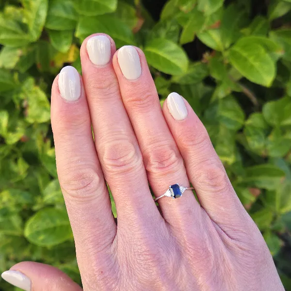 Sapphire and Diamond Trilogy Ring in 18ct White Gold- Magnified 