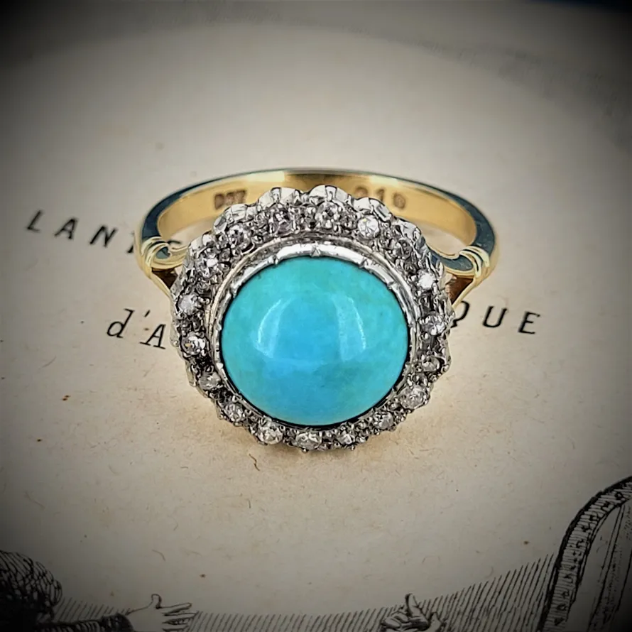 9ct Gold Diamond & Turquoise Ring-tourquoise-cobochon-ring.webp