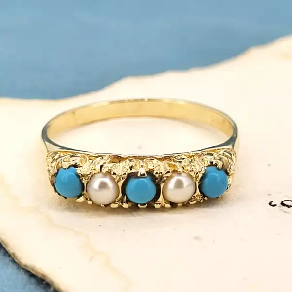 Antique Style Turquoise & Pearl Ring-turquoise-and-seed-pearl-ring.webp