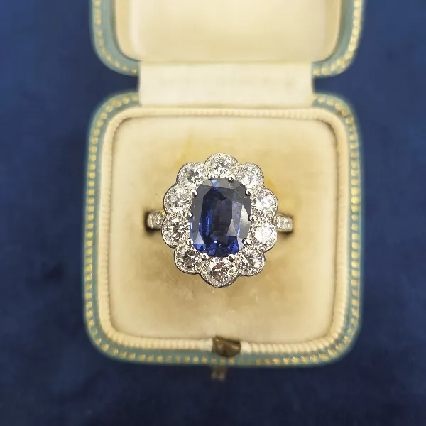 Victorian Sapphire and Diamond Cluster Ring- Side View 