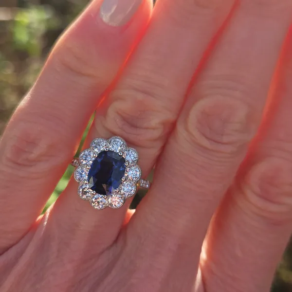 Victorian Sapphire and Diamond Cluster Ring-Top Left View 