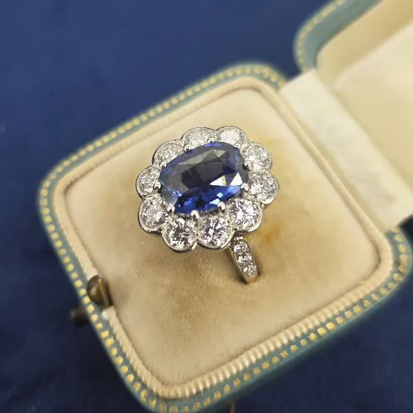 Victorian Sapphire and Diamond Cluster Ring- Front View 