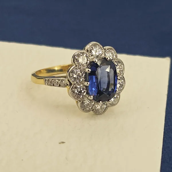 Victorian Sapphire and Diamond Cluster Ring- Crown View 