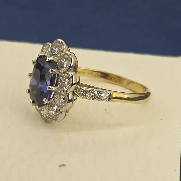 Victorian Sapphire and Diamond Cluster Ring-Original 