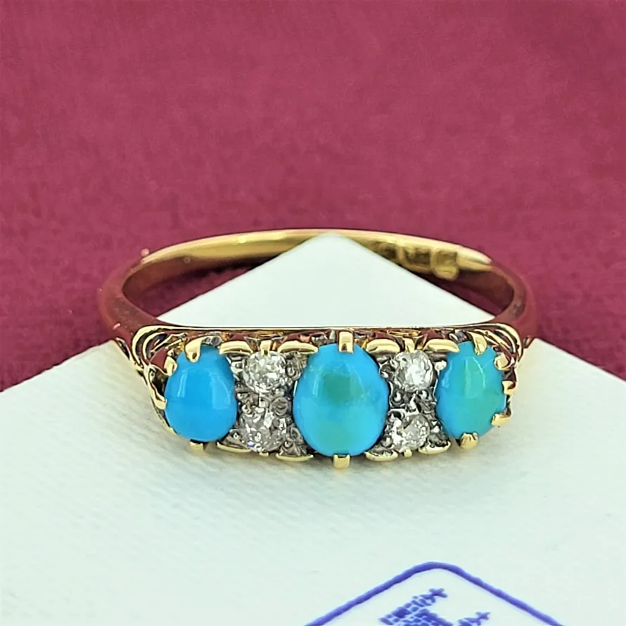 18ct Victorian Turquoise & Diamond Ring-victorian-tourquoise-and-diamond-ring.webp