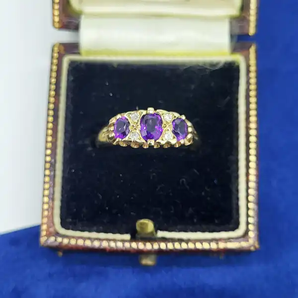 Vintage 9ct Gold Amethyst & Diamond Ring-vintage-amethyst-and-diamond-boat-ring.webp