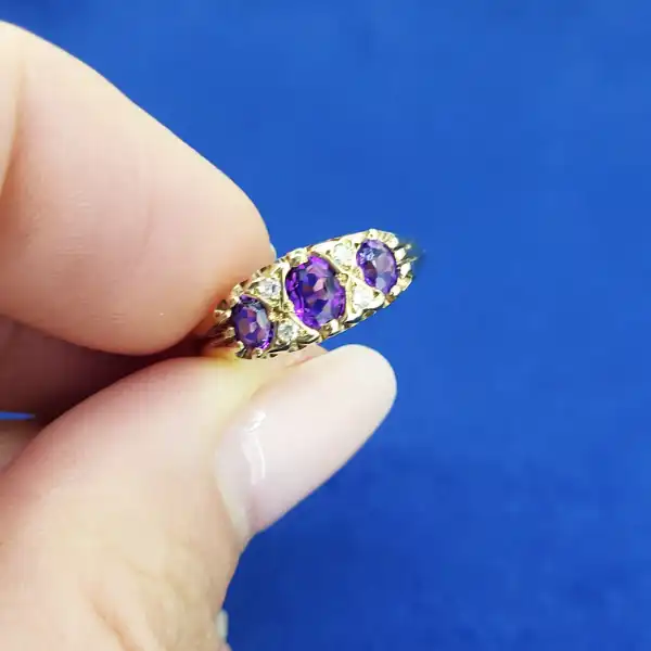 Vintage 9ct Gold Amethyst & Diamond Ring-vintage-amethyst-and-diamond-boat-ring.webp