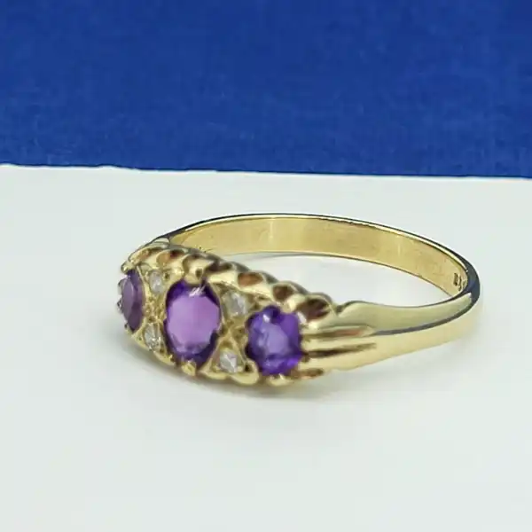 Vintage 9ct Gold Amethyst & Diamond Ring-vintage-amethyst-and-diamond-boat-ring.webp