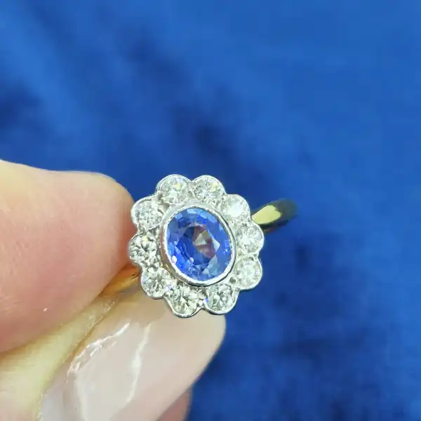 Vintage Sapphire & Diamond Ring in 18ct Gold-vintage-sapphire-and-diamond-cluster-ring-size-n.webp