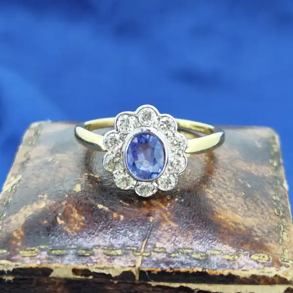 Vintage Sapphire & Diamond Ring in 18ct Gold-vintage-sapphire-and-diamond-cluster-ring-size-n.webp