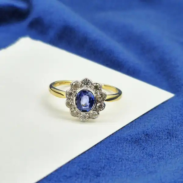 Vintage Sapphire & Diamond Ring in 18ct Gold-vintage-sapphire-and-diamond-cluster-ring-size-n.webp