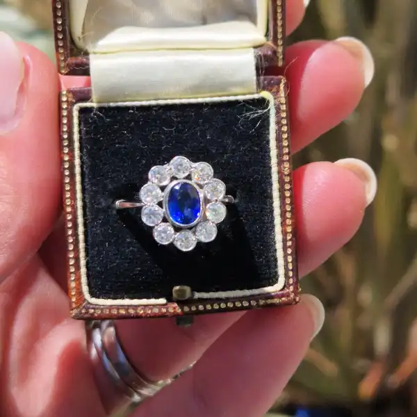 Sapphire & Diamond Victorian Cluster Ring-vintage-style-saph-dia-cluster-in-platinum.webp