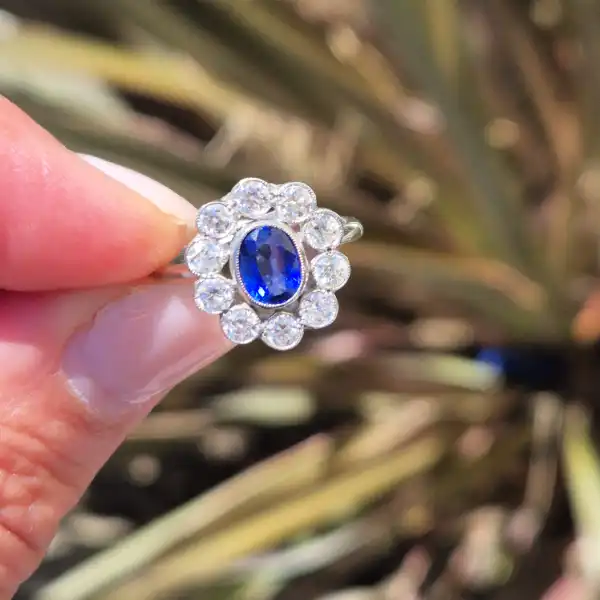Sapphire & Diamond Victorian Cluster Ring-vintage-style-saph-dia-cluster-in-platinum.webp