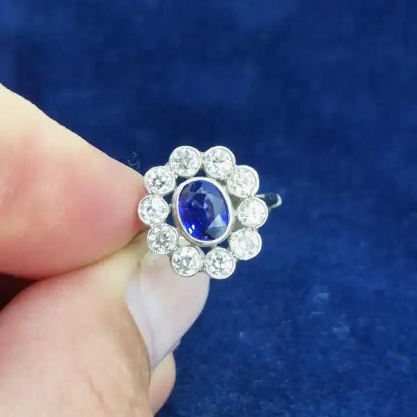 Sapphire & Diamond Victorian Cluster Ring-vintage-style-saph-dia-cluster-in-platinum.webp