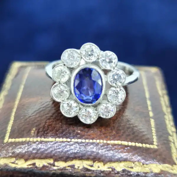 Sapphire & Diamond Victorian Cluster Ring-vintage-style-saph-dia-cluster-in-platinum.webp