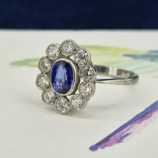 Sapphire & Diamond Victorian Cluster Ring-vintage-style-saph-dia-cluster-in-platinum.webp