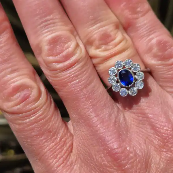 Sapphire & Diamond Victorian Cluster Ring-vintage-style-saph-dia-cluster-in-platinum.webp