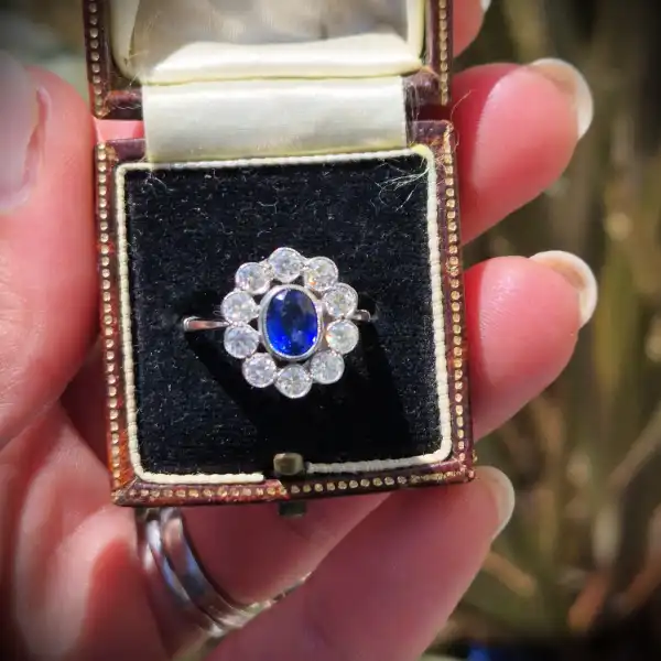  Thumbnail of Sapphire & Diamond Victorian Cluster Ring