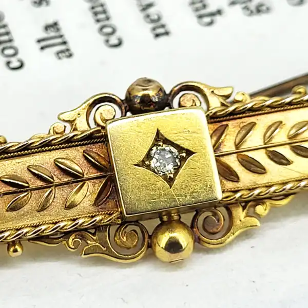 15ct Gold & Diamond Brooch-15ct-yellow-gold-vintage-diamond-brooch.webp