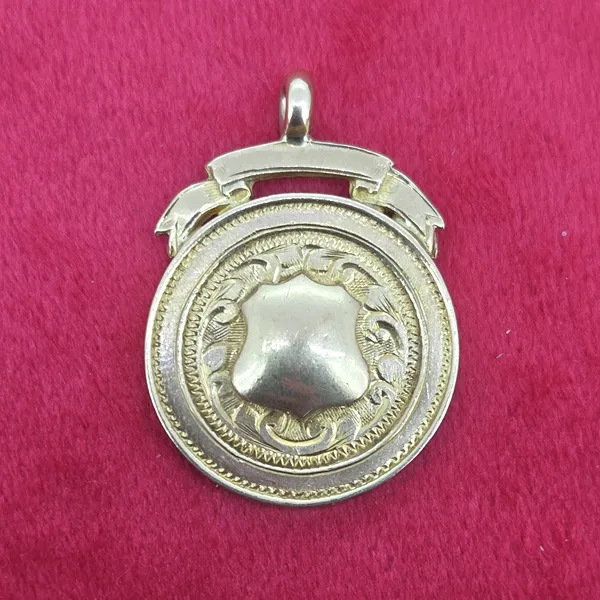 Date 1927! Antique Medal with Scroll Top by James Walter Tiptaft- Side View 