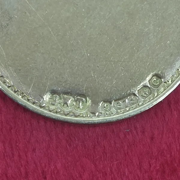 Date 1927! Antique Medal with Scroll Top by James Walter Tiptaft- Close Up 