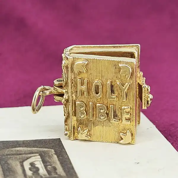 9ct Gold Bible Charm with Church Inside-9ct-gold-bible-charm-with-church.webp