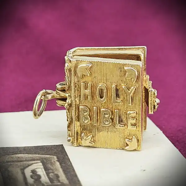 9ct Gold Bible Charm with Church Inside-9ct-gold-bible-charm-with-church.webp