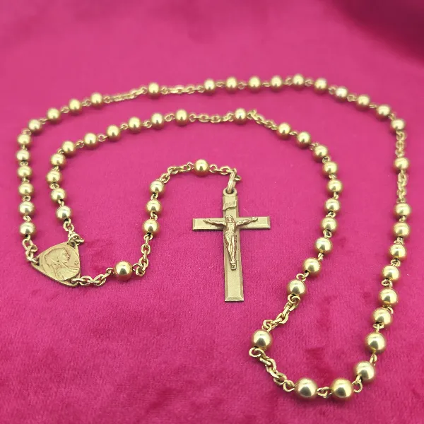 Antique 9ct Gold Rosary Beads with Crucifix - Front View 