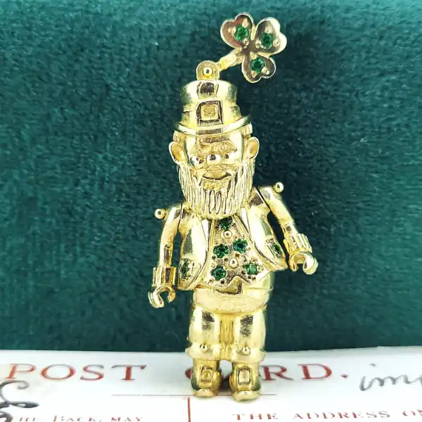 9ct Gold Articulated Leprechaun Charm with Emeralds-9ct-leprechaun-charm-with-emeralds.webp