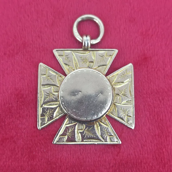 Antique 9ct Gold Maltese Cross Medal Pendant by Constantine & Floyd Ltd- Side View 