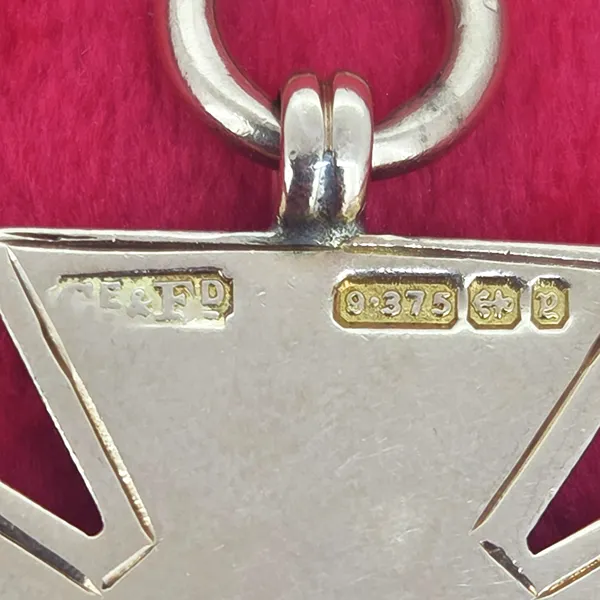 Antique 9ct Gold Maltese Cross Medal Pendant by Constantine & Floyd Ltd- Close Up 